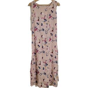 Bellambra Italy 100% Linen Elastic Belted Waist Maxi Sleeveless Dress‎  Medium